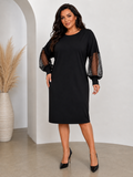 Juoda Plus Size suknelė su tiulio rankovėmis iš priekio