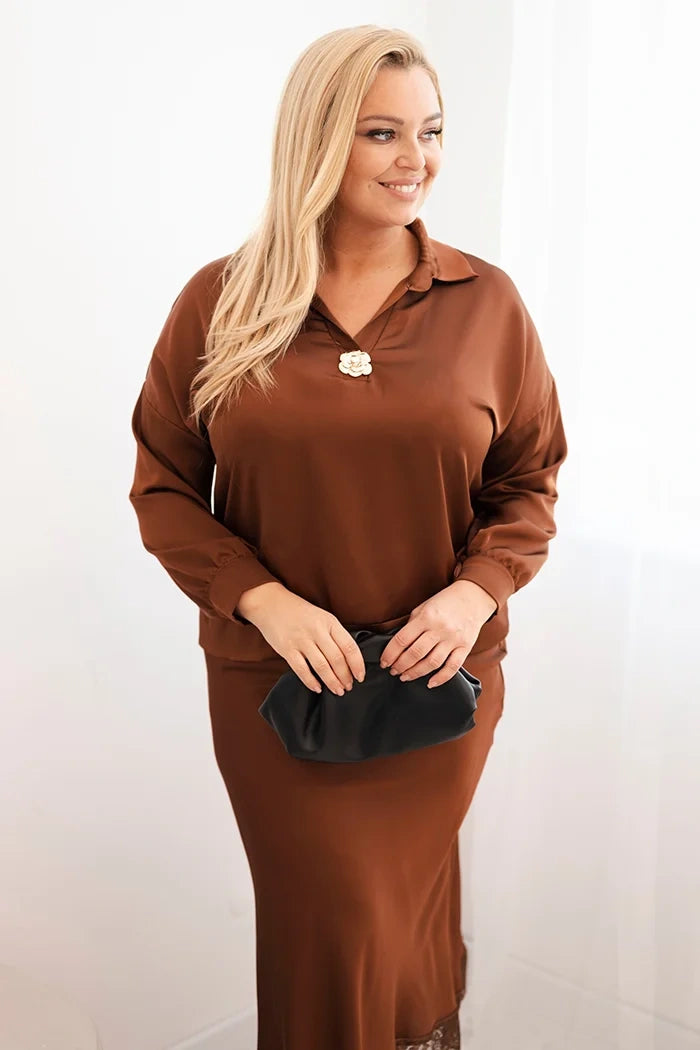 Plus Size komplektas Emilija su marškiniais ir sijonu