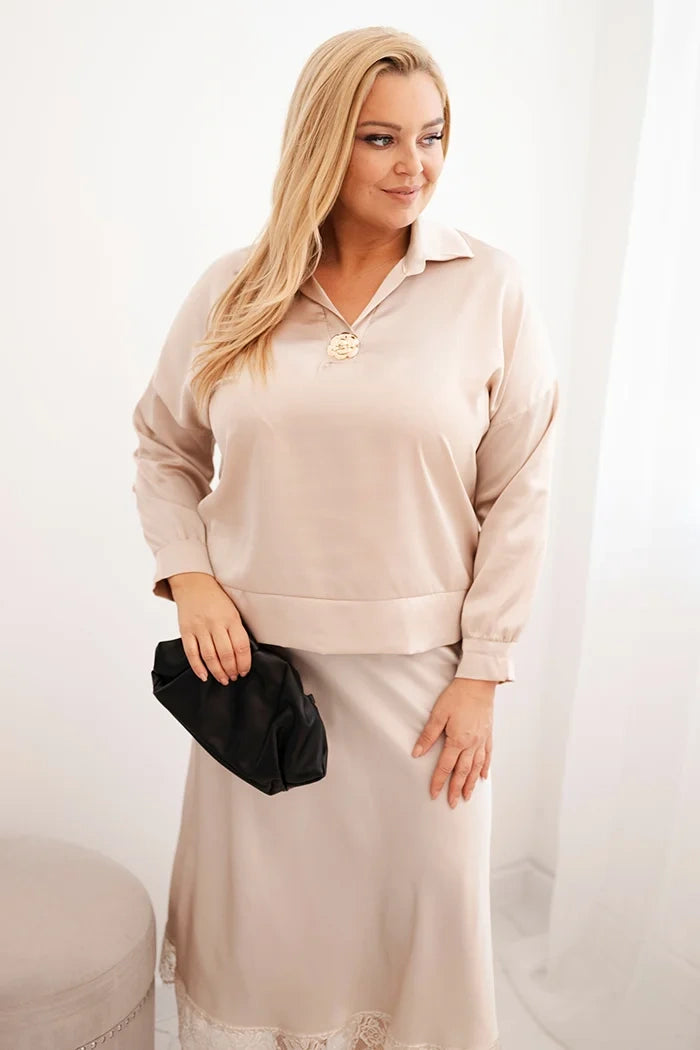Plus Size komplektas Emilija su marškiniais ir sijonu
